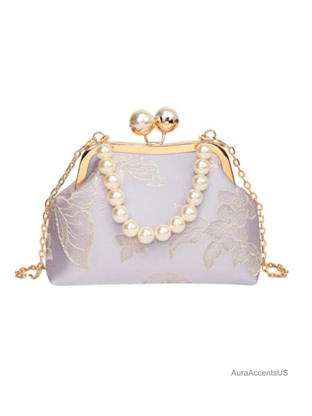 Vintage Floral Kisslock Clutch - Pearl Handle Evening Purse